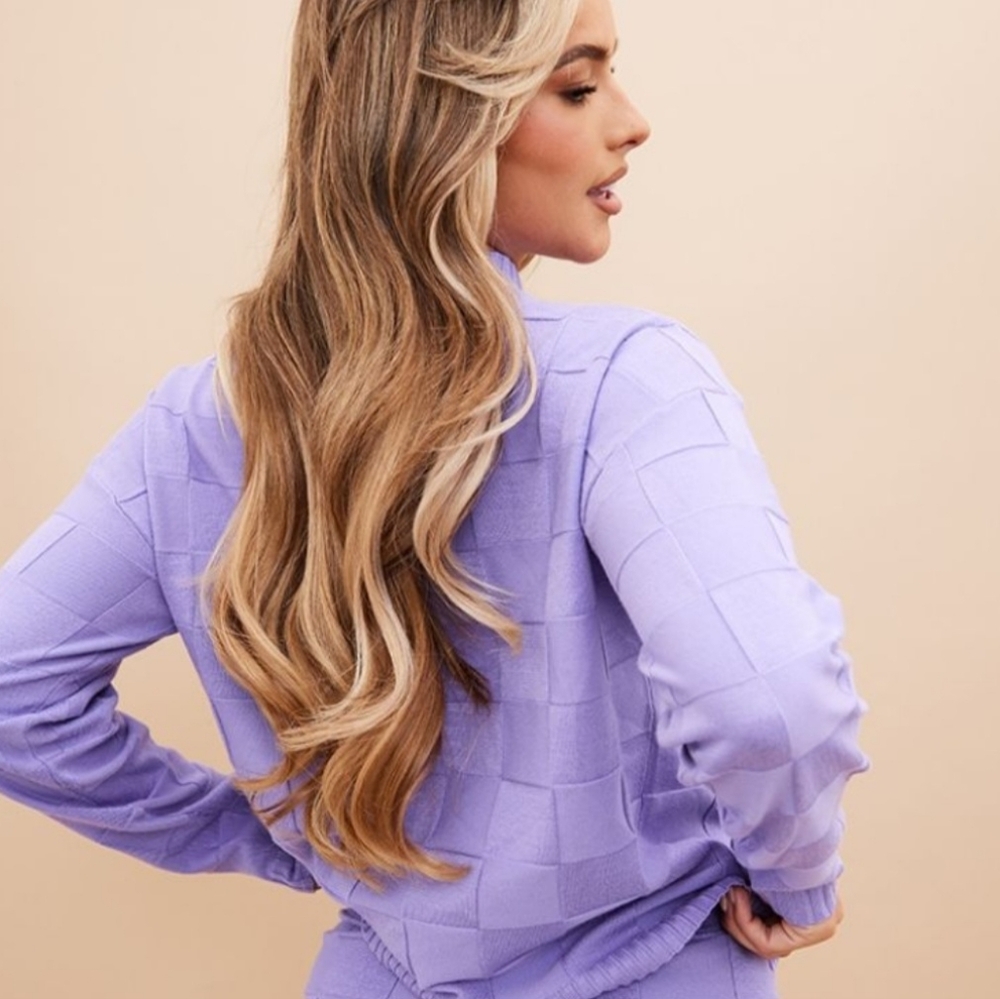PrettyLittleThing PLT Sweater S Lilac Purple Square Checks Knit Oversized New$62 - Picture 10 of 11